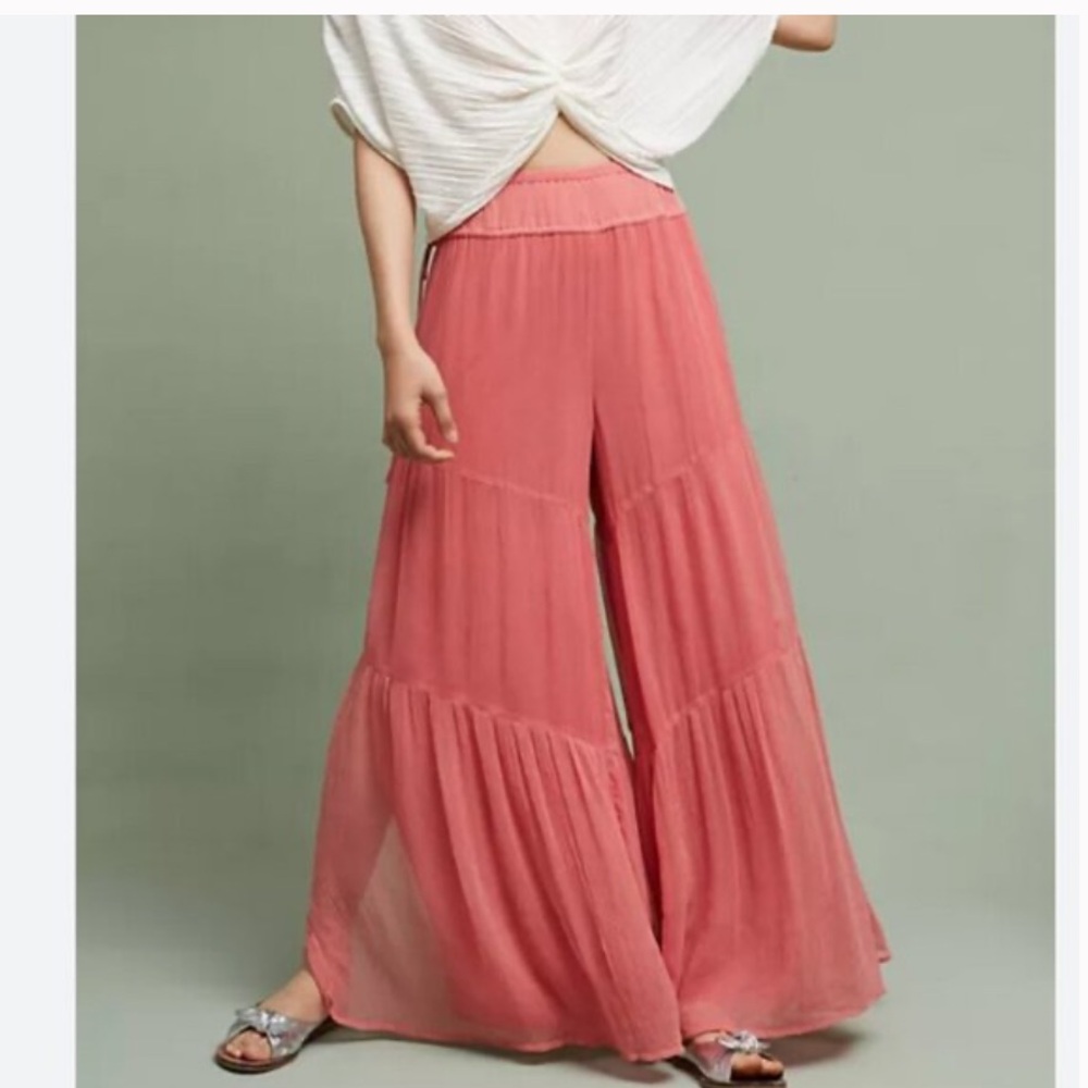 Elevenses flows wide leg pants salmon pink small silk used some wear layered